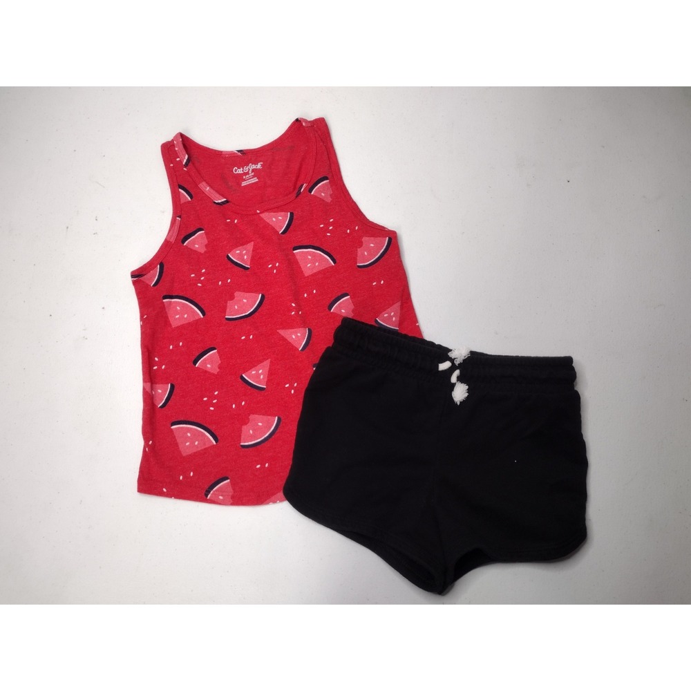 Cat & Jack Girls Watermelon Print Tank Top and Black Shorts Set Size S 6/6X